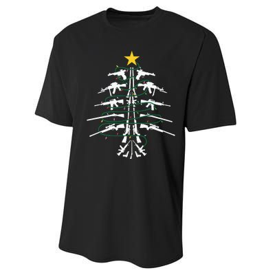 Guns Christmas Tree Xmas Veteran Performance Sprint T-Shirt