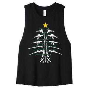 Guns Christmas Tree Xmas Veteran Women's Racerback Cropped Tank