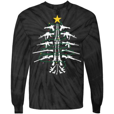 Guns Christmas Tree Xmas Veteran Tie-Dye Long Sleeve Shirt