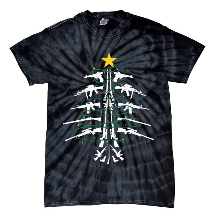 Guns Christmas Tree Xmas Veteran Tie-Dye T-Shirt