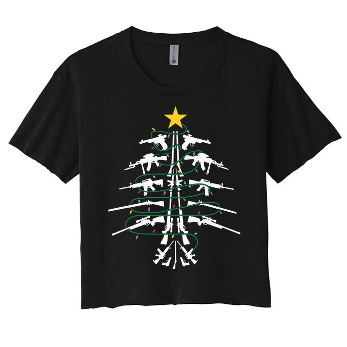 Guns Christmas Tree Xmas Veteran Women's Crop Top Tee