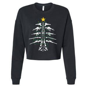 Guns Christmas Tree Xmas Veteran Cropped Pullover Crew