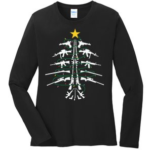 Guns Christmas Tree Xmas Veteran Ladies Long Sleeve Shirt