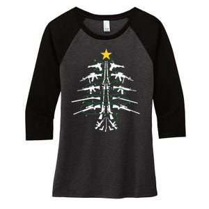 Guns Christmas Tree Xmas Veteran Women's Tri-Blend 3/4-Sleeve Raglan Shirt