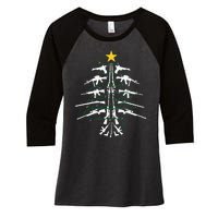 Guns Christmas Tree Xmas Veteran Women's Tri-Blend 3/4-Sleeve Raglan Shirt