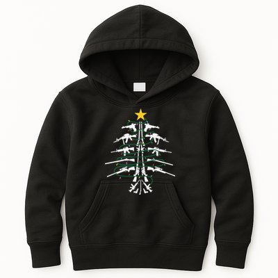 Guns Christmas Tree Xmas Veteran Kids Hoodie