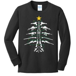 Guns Christmas Tree Xmas Veteran Kids Long Sleeve Shirt