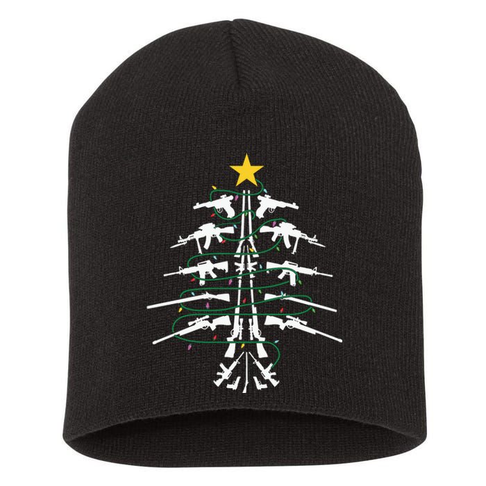 Guns Christmas Tree Xmas Veteran Short Acrylic Beanie