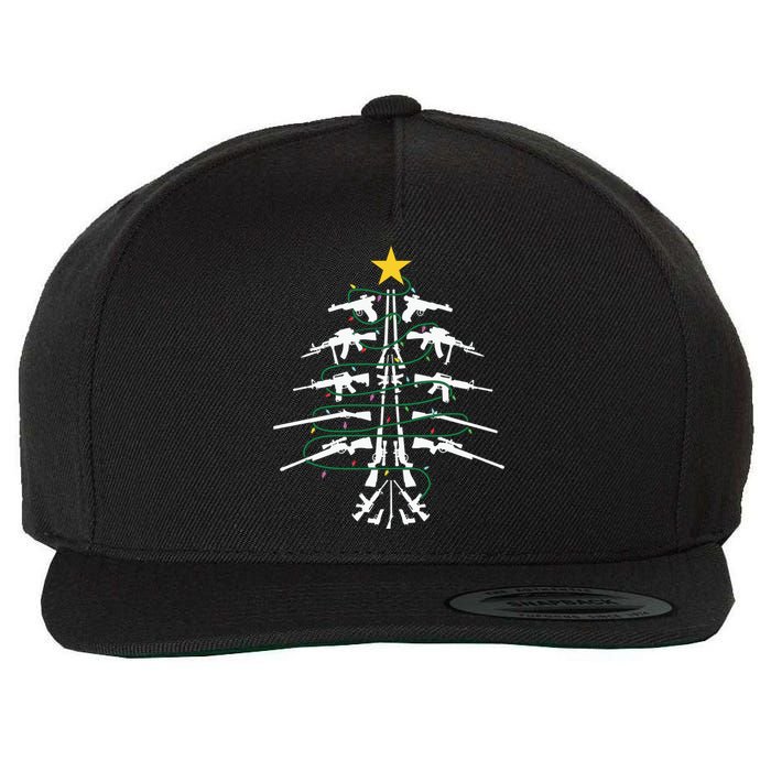 Guns Christmas Tree Xmas Veteran Wool Snapback Cap