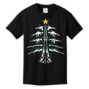 Guns Christmas Tree Xmas Veteran Kids T-Shirt