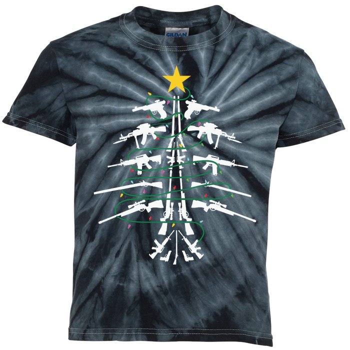 Guns Christmas Tree Xmas Veteran Kids Tie-Dye T-Shirt