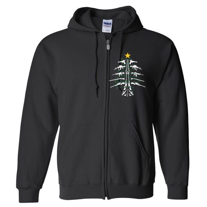 Guns Christmas Tree Xmas Veteran Full Zip Hoodie