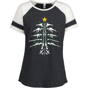 Guns Christmas Tree Xmas Veteran Enza Ladies Jersey Colorblock Tee