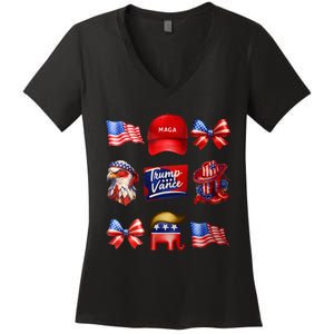 Girly Coquette Trump Vance 2024 Trump Girl Republican Voting Women's V-Neck T-Shirt