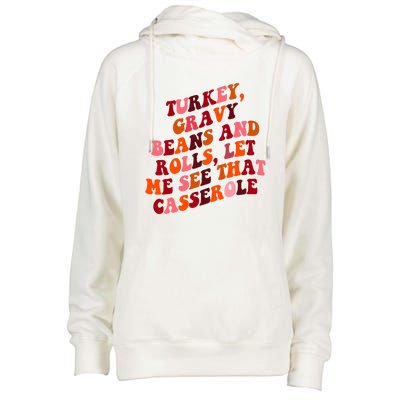 Groovy Cute Turkey Gravy Beans And Roll Thanksgiving Womens Funnel Neck Pullover Hood