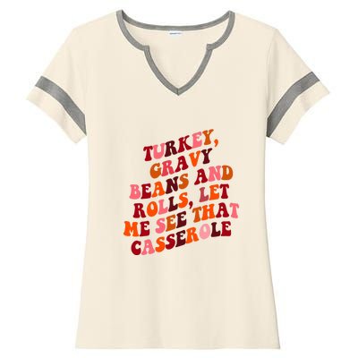 Groovy Cute Turkey Gravy Beans And Roll Thanksgiving Ladies Halftime Notch Neck Tee