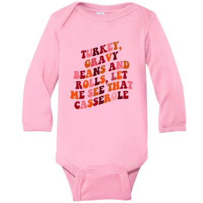 Groovy Cute Turkey Gravy Beans And Roll Thanksgiving Baby Long Sleeve Bodysuit