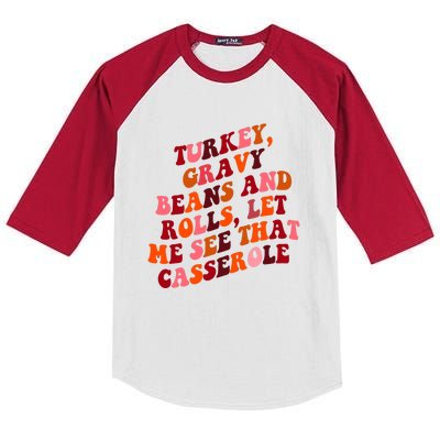 Groovy Cute Turkey Gravy Beans And Roll Thanksgiving Kids Colorblock Raglan Jersey