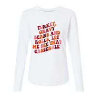 Groovy Cute Turkey Gravy Beans And Roll Thanksgiving Womens Cotton Relaxed Long Sleeve T-Shirt