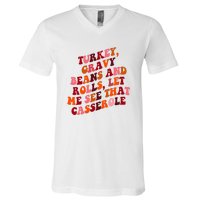 Groovy Cute Turkey Gravy Beans And Roll Thanksgiving V-Neck T-Shirt