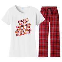 Groovy Cute Turkey Gravy Beans And Roll Thanksgiving Women's Flannel Pajama Set