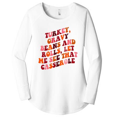 Groovy Cute Turkey Gravy Beans And Roll Thanksgiving Women's Perfect Tri Tunic Long Sleeve Shirt