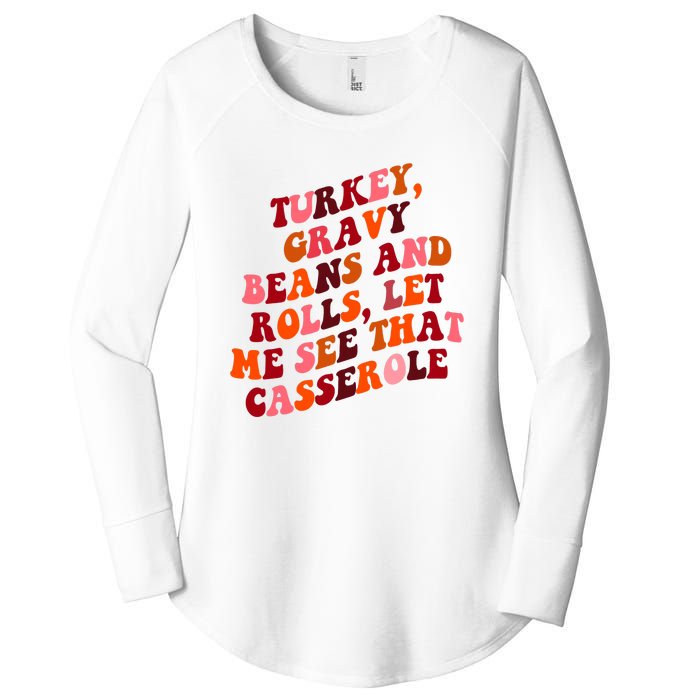 Groovy Cute Turkey Gravy Beans And Roll Thanksgiving Women's Perfect Tri Tunic Long Sleeve Shirt