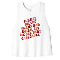 Groovy Cute Turkey Gravy Beans And Roll Thanksgiving Women's Racerback Cropped Tank