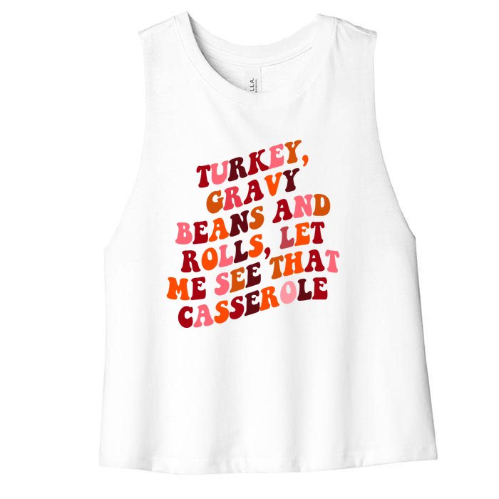 Groovy Cute Turkey Gravy Beans And Roll Thanksgiving Women's Racerback Cropped Tank