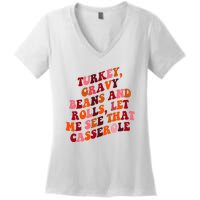 Groovy Cute Turkey Gravy Beans And Roll Thanksgiving Women's V-Neck T-Shirt