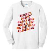 Groovy Cute Turkey Gravy Beans And Roll Thanksgiving Kids Long Sleeve Shirt