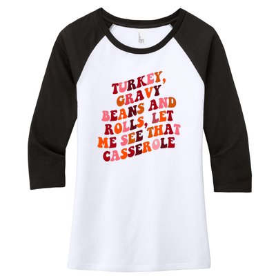 Groovy Cute Turkey Gravy Beans And Roll Thanksgiving Women's Tri-Blend 3/4-Sleeve Raglan Shirt