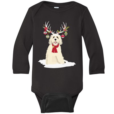 Goldendoodle Christmas Tree Light Pajama Dog Xmas Baby Long Sleeve Bodysuit