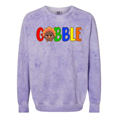 Gobble Colorful Turkey Thanksgiving Colorblast Crewneck Sweatshirt