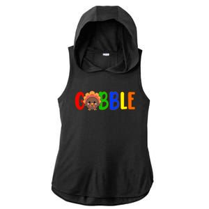 Gobble Colorful Turkey Thanksgiving Ladies PosiCharge Tri-Blend Wicking Draft Hoodie Tank