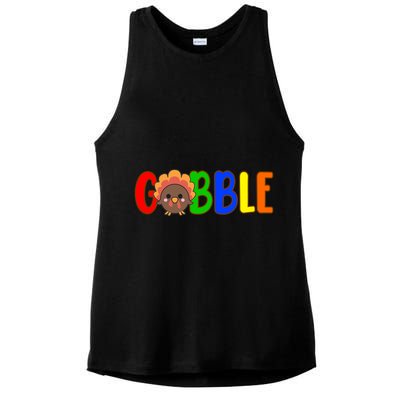 Gobble Colorful Turkey Thanksgiving Ladies PosiCharge Tri-Blend Wicking Tank
