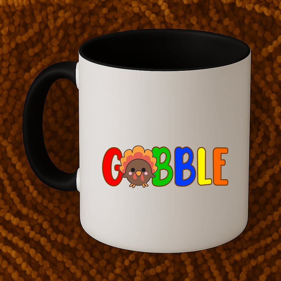 Gobble Colorful Turkey Thanksgiving Mug