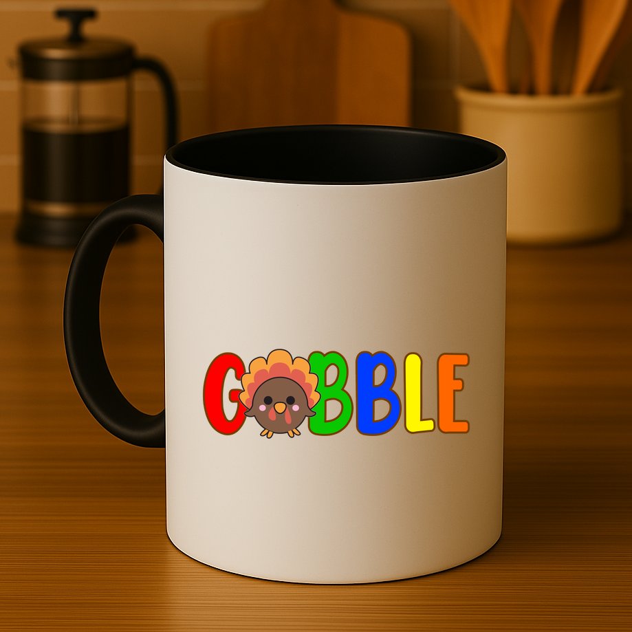 Gobble Colorful Turkey Thanksgiving Mug