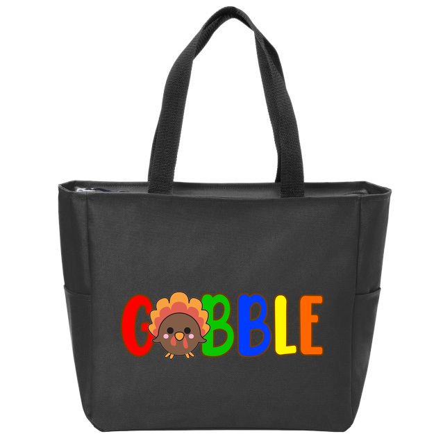 Gobble Colorful Turkey Thanksgiving Zip Tote Bag