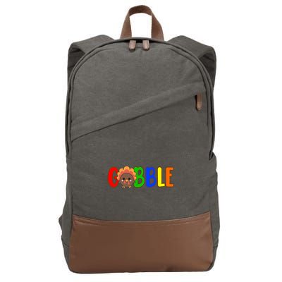Gobble Colorful Turkey Thanksgiving Cotton Canvas Backpack