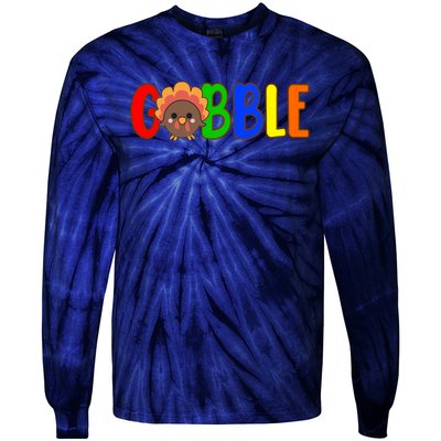 Gobble Colorful Turkey Thanksgiving Tie-Dye Long Sleeve Shirt