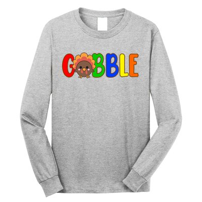 Gobble Colorful Turkey Thanksgiving Long Sleeve Shirt