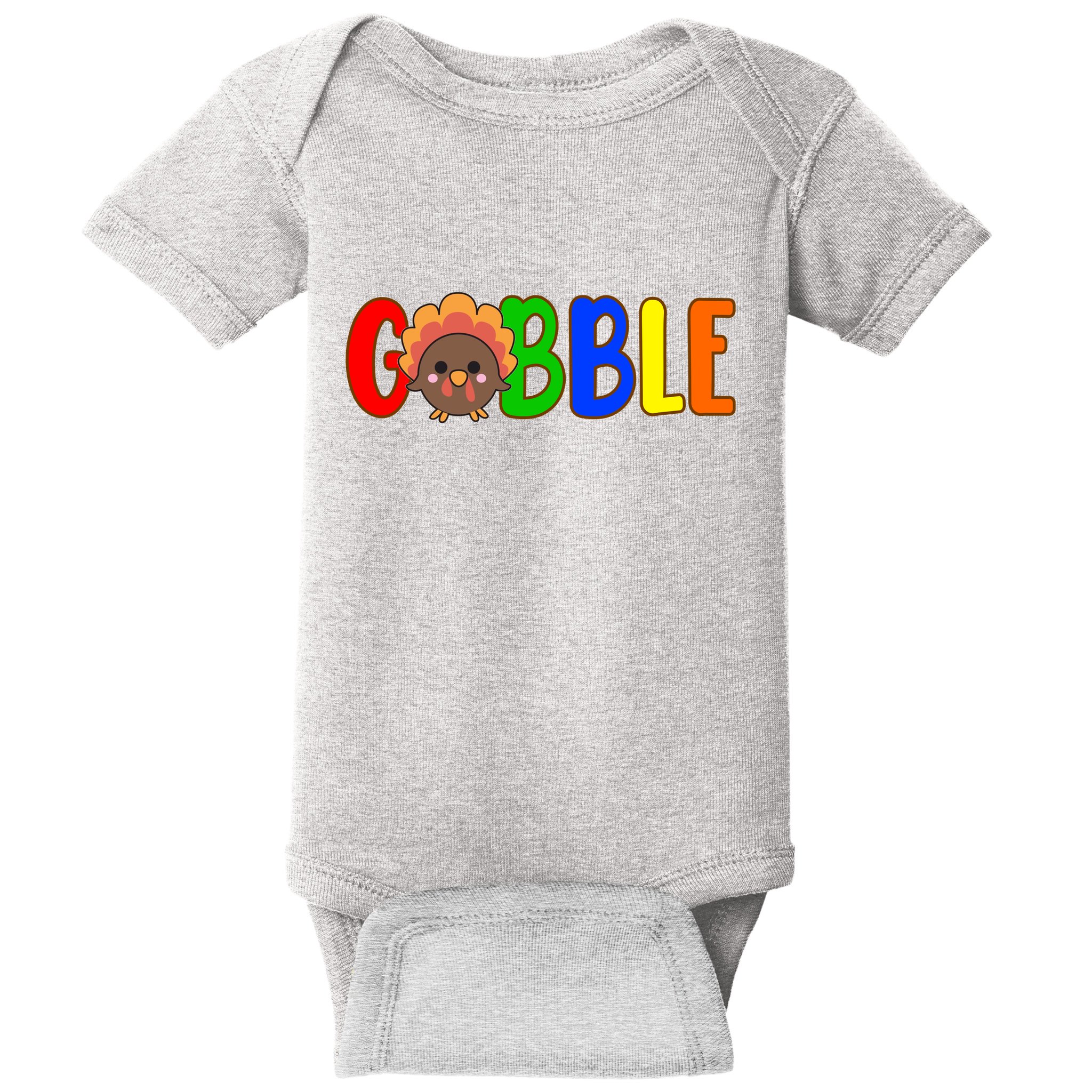 Gobble Colorful Turkey Thanksgiving Baby Bodysuit