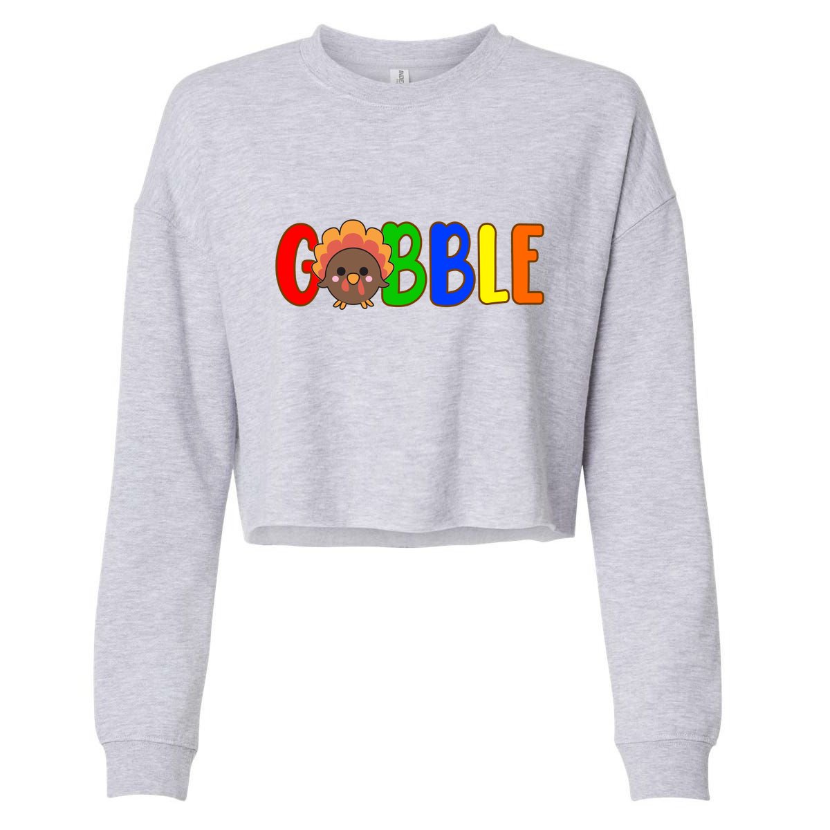 Gobble Colorful Turkey Thanksgiving Cropped Pullover Crew