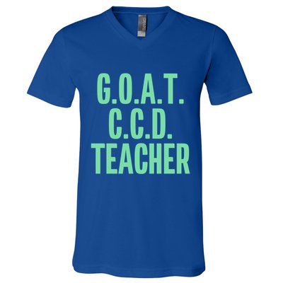 Goat Ccd Teacher Greatest Of All Time Funny Catholic School Gift V-Neck T-Shirt