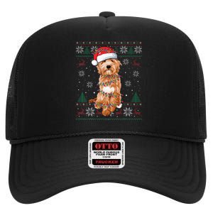 Goldendoodle Christmas Ugly Sweater Funny Dog Lover Xmas High Crown Mesh Back Trucker Hat