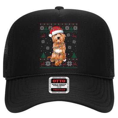 Goldendoodle Christmas Ugly Sweater Funny Dog Lover Xmas High Crown Mesh Back Trucker Hat