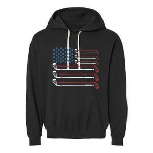 Golf Clubs USA Flag Red White And Blue Garment-Dyed Fleece Hoodie