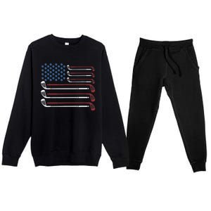 Golf Clubs USA Flag Red White And Blue Premium Crewneck Sweatsuit Set