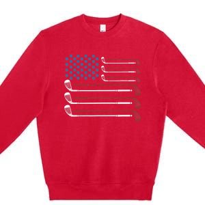 Golf Clubs USA Flag Red White And Blue Premium Crewneck Sweatshirt